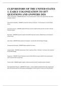 CLEP HISTORY OF THE UNITED STATES 1: EARLY COLONIZATION TO 1877 QUESTIONS AND ANSWERS 2024