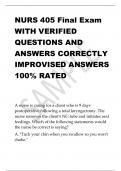 NURS 405 Final Exam  WITH VERIFIED  QUESTIONS AND  ANSWERS CORRECTLY  IMPROVISED ANSWERS  100% RATED
