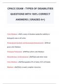 CPACC EXAM - TYPES OF DISABILITIES  QUESTIONS WITH 100% CORRECT  ANSWERS { GRADED A+} 