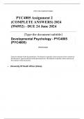 Exam (elaborations) PYC4805 Assignment 2 (COMPLETE ANSWERS) 2024 (594952) - DUE 24 June 2024 •	Course •	Developmental Psychology - PYC4805 (PYC4805) •	Institution •	University Of South Africa (Unisa) •	Book •	Developmental Psychology PYC4805 Assignment 2 