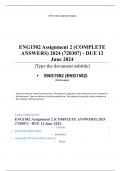 Exam (elaborations) ENG1502 Assignment 2 (COMPLETE ANSWERS) 2024 (720307) - DUE 12 June 2024 •	Course •	ENG1502 (ENG1502) •	Institution •	University Of South Africa (Unisa) •	Book •	How to Analyse Texts