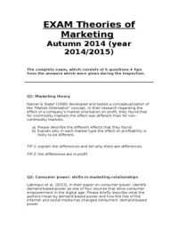 TENTAMEN Theories of Marketing (2014/2015) met tips