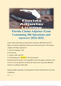Florida Claims Adjuster Exam Containing 206 Questions and Answers/ 2024-2025. 