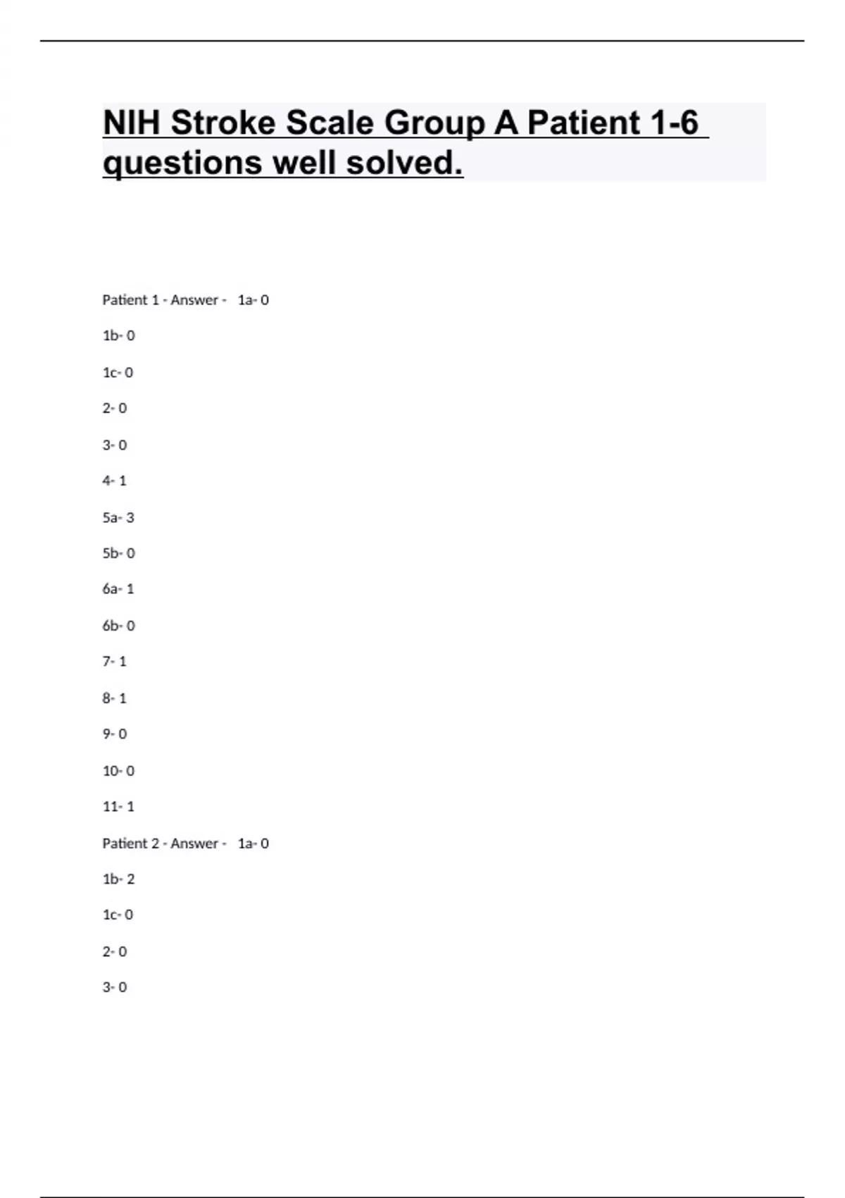 NIH Stroke Scale – All Test Groups A-F (patients 1-6)|NIH Stroke Scale ...