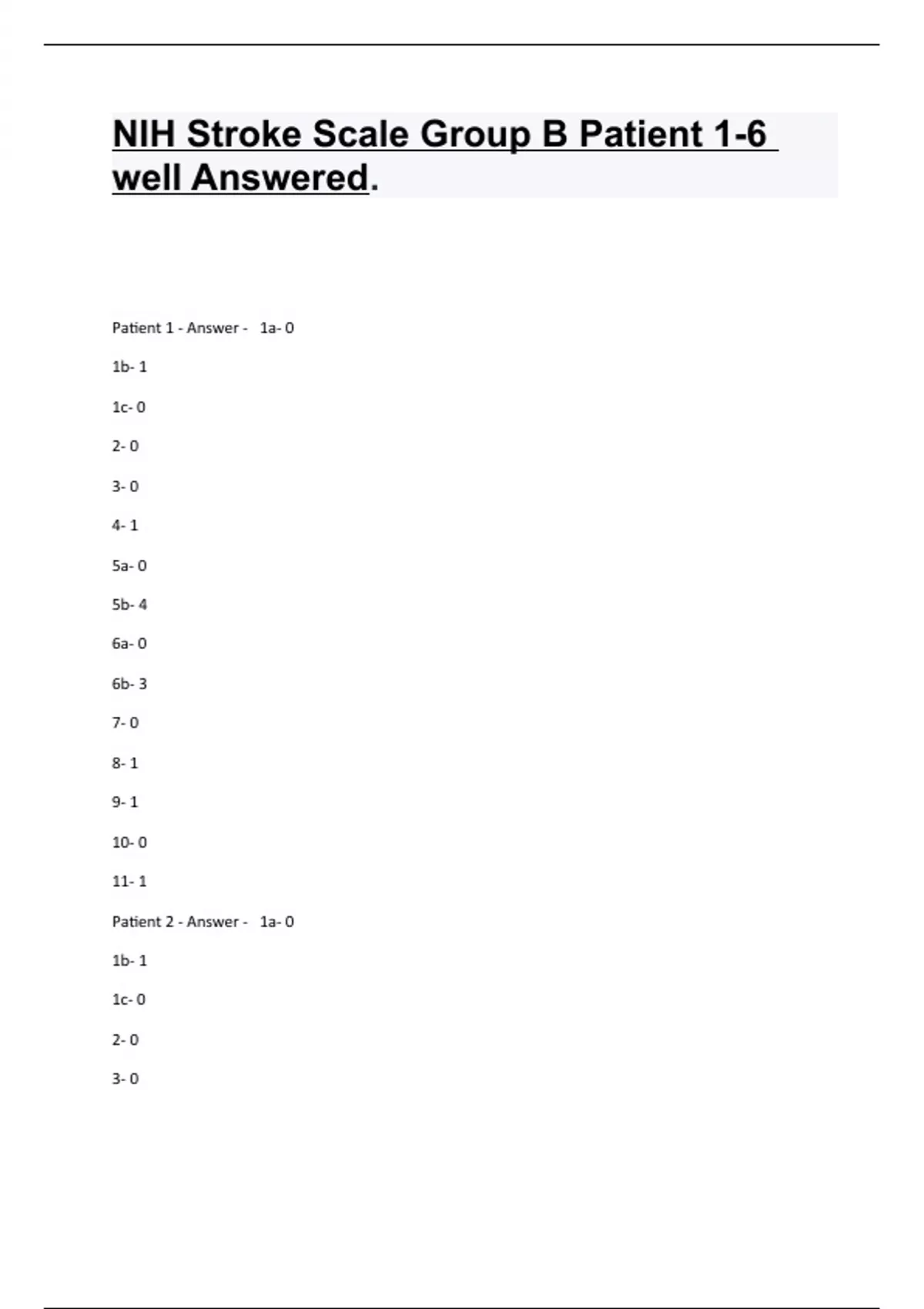 NIH Stroke Scale Group B Patient 1-6 Well Answered. - NIH Stroke ...