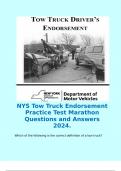 NYS Tow Truck Endorsement Practice Test Marathon Questions and Answers 2024.  