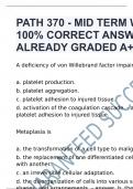 PATHOPHYSIOLOGY 370 MIDTERM WITH 100% CORRECT ANSWERS ALREADY GRADED A+