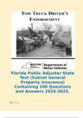 Florida Public Adjuster State Test (Subset General Property Insurance) Containing 100 Questions and Answers 2024-2025.