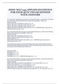 SNHU MAT 243 APPLIED STATISTICS FOR STEM QUIZ TWO QUESTIONS WITH ANSWERS
