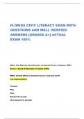 FLORIDA CIVIC LITERACY EXAM WITH QUESTIONS AND WELL VERIFIED ANSWERS [GRADED A+] ACTUAL EXAM 100%
