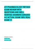 ATI PHARMACOLOGY RETAKE EXAM REVIEW WITH QUESTIONS AND WELL VERIFIED ANSWERS [GRADED A+] ACTUAL EXAM 100% REAL EXAM !!!!