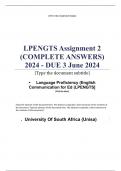 LPENGTS Assignment 2 (COMPLETE ANSWERS) 2024 - DUE 3 June 2024 •	Course •	Language Proficiency (English Communication for Ed (LPENGTS) •	Institution •	University Of South Africa (Unisa) •	Book •	Communicative Competence Approaches to Language Proficiency 