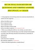 BIO 191 FINAL EXAM REVIEW 400 QUESTIONS AND VERIFIED ANSWERS 2024 UPDATE. A+ GRADE