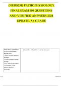 (NURS231) PATHOPHYSIOLOGY FINAL EXAM 600 QUESTIONS AND VERIFIED ANSWERS 2024 UPDATE. A+ GRADE