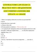 CONTRACTORS LAW EXAM CA PRACTICE TEST 1 100 QUESTIONS AND VERIFIED ANSWERS 2024 UPDATE. A+ GRADE