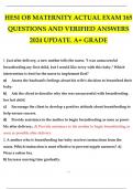 HESI OB MATERNITY ACTUAL EXAM 165 QUESTIONS AND VERIFIED ANSWERS 2024 UPDATE. A+ GRADE