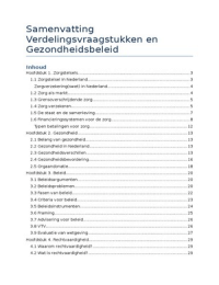 Samenvatting gehele vak Verdelingsvraagstukken & Gezondheidszorgbeleid