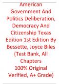 Test Bank For  American Government And Politics Deliberation, Democracy And Citizenship Texas 1st Edition By Bessette, Joyce Biles