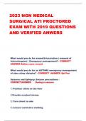 2023 NGN MEDICAL  SURGICAL ATI PROCTORED  EXAM WITH 2019 QUESTIONS  AND VERIFIED ANWERS  What would you do for wound Evisceration ( removal of internalorgans) , Emergency management? - CORRECT ANSWER Saline cover wound What would you do for an ASTHMA emer