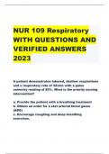 NUR 109 Respiratory WITH QUESTIONS AND  VERIFIED ANSWERS  2023 A patient demonstrates labored, shallow respirations  and a respiratory rate of 32/min with a pulse  oximetry reading of 85%. What is the priority nursing  intervention? a. Provide the patient