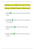 Biology A level AQA Exam with Correct Answers Graded A Secure High-score!!