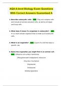 AQA A-level Biology Exam Questions With Correct Answers Guaranteed A