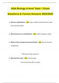 AQA Biology A-level Topic 1 Exam Questions & Correct Answers 2024/2025