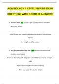 AQA BIOLOGY A LEVEL HIV AIDS EXAM QUESTIONS WITH CORRECT ANSWERS