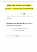 AQA A-level Biology paper 1 Exam Questions & Correct Answers Graded A