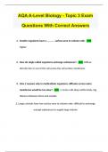 AQA A-Level Biology - Topic 3 Exam Questions With Correct Answers