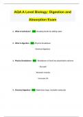 AQA A Level Biology: Digestion and Absorption Exam