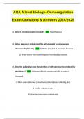 AQA A level biology- Osmoregulation Exam Questions & Answers 2024-2025