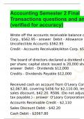 Accounting Semester 2 Final Transactions questions and answers (verified for accuracy)