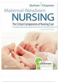 TEST BANK --MATERNAL-NEWBORN NURSING: THE CRITICAL COMPONENTS OF NURSING CARE (W/ DAVISEDGE ACCESS CODE) THIRD EDITION BY LINDA DURHAM, ROBERTA; CHAPMAN .CHAPTER 1 -52.  ALL CHAPTERS INCLUDED