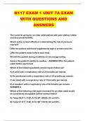 N117 EXAM 1 UNIT 7A EXAM WITH QUESTIONS AND ANSWERS 