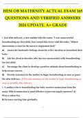HESI OB MATERNITY ACTUAL EXAM 165 QUESTIONS AND VERIFIED ANSWERS 2024