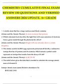 CHEMISTRY CUMULATIVE FINAL EXAM REVIEW 150 QUESTIONS AND VERIFIED ANSWERS 2024
