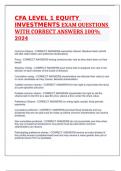 CFA LEVEL 1 EQUITY INVESTMENTS EXAM QUESTIONS WITH CORRECT ANSWERS 100% 2024