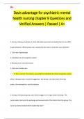 Davis advantage for psychiatric mental  health nursing chapter 9 Questions and  Verified Answers | Passed | A+