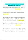 Fallacies Worksheet Questions and  Answers 100% Correct
