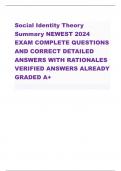 Social Identity Theory  Summary NEWEST 2024  EXAM COMPLETE QUESTIONS  AND CORRECT DETAILED  ANSWERS WITH RATIONALES  VERIFIED ANSWERS ALREADY  GRADED A+