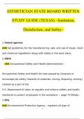 TEXAS ESTHETICIAN STATE BOARD WRITTEN STUDY GUIDE Sanitation, Disinfection, and Safety~ Questions with 100% Correct Answers | Verified | Latest Update
