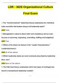 LDR - 302S Organizational Culture Final Exams BUNDLED LDR-302S Organizational Culture Exam Rated A  LDR - 302S Organizational Culture Questions and Answers 100% Pass Rated A+