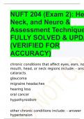NUFT 204 (Exam 2): Head, Neck, and Neuro & Assessment Techniques FULLY SOLVED & UPDATED (VERIFIED FOR ACCURACY)