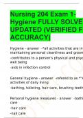 Nursing 204 Exam 1- Hygiene FULLY SOLVED & UPDATED (VERIFIED FOR ACCURACY)