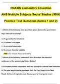 Praxis 5001 Elementary Education Multiple Subjects Social Studies Practice Test (forms 1 and 2) Questions with 100% Correct Answers | Verified | Latest Update