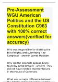 Pre-Assessment WGU American Politics and the US Constitution C963 with 100% correct answers(verified for accuracy)