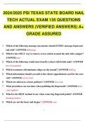 2024/2025 PSI TEXAS STATE BOARD NAIL TECH ACTUAL EXAM 135 QUESTIONS AND ANSWERS (VERIFIED ANSWERS) A+ GRADE ASSURED.