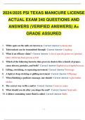 2024/2025 PSI TEXAS MANICURE LICENSE ACTUAL EXAM 340 QUESTIONS AND ANSWERS (VERIFIED ANSWERS) A+ GRADE ASSURED.