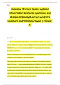 Overview of Shock, Sepsis, Systemic  Inflammatory Response Syndrome, and  Multiple Organ Dysfunction Syndrome Questions and Verified Answers | Passed |  A+